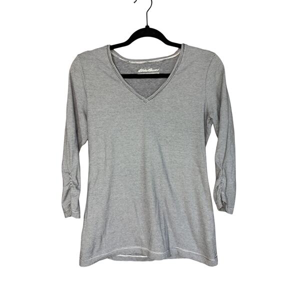 Eddie Bauer Navy Blue & White Stripe 3/4 Sleeve Top – Size Small - Picture 1 of 4